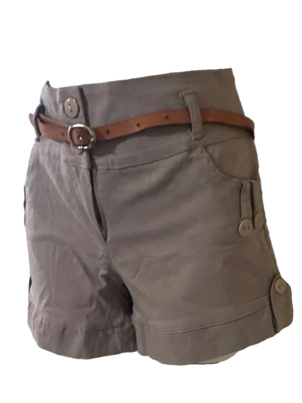 Faustiny MR Women’s Beige Cargo Shorts Belted Cuffed Cotton Canvas Pockets
